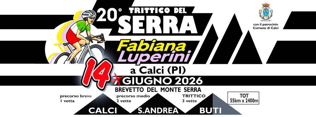 Banner con strisce bianche e nere con la scritta "20° Trittico del Serra" 