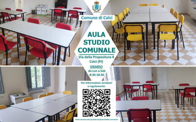 Interno dell'aula studio comunale di via della Propositura 4, orario da Lun a Sab 8:30-18:30