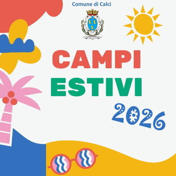 grafica colorarata con sole e scritta "campi estivi 2026"
