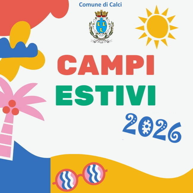 grafica colorarata con sole e scritta "campi estivi 2026"