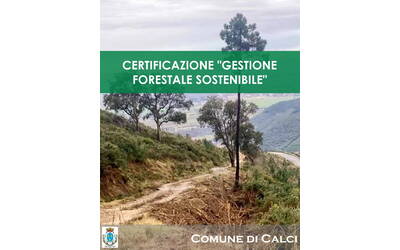 banner "Certificazione gestione forestale sostenibile", sullo sfondo un panorama del Monte Pisano