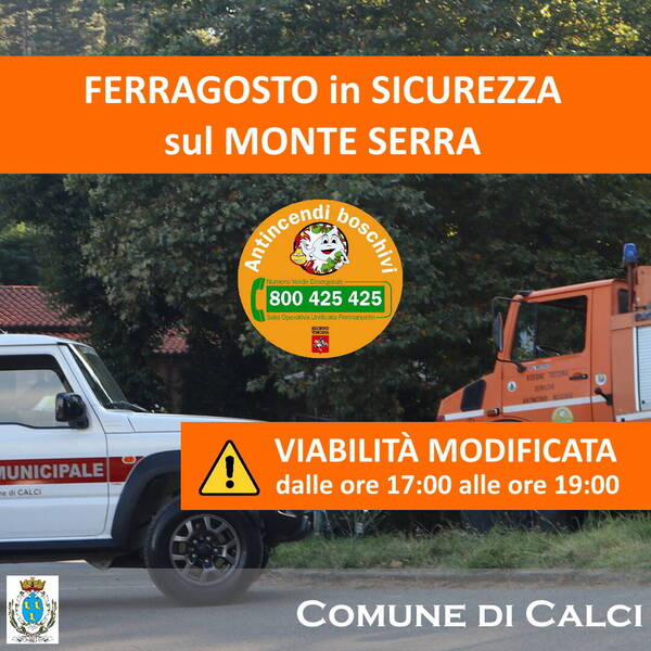 mezzo antincendio e jeep polizia municipale durante un passato Ferragosto sul Monte Serra