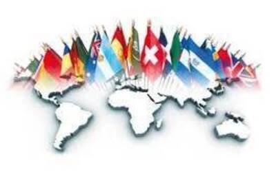 Illustrazione della mappa del Mondo e rappresentazione di alcune bandiere degli Stati