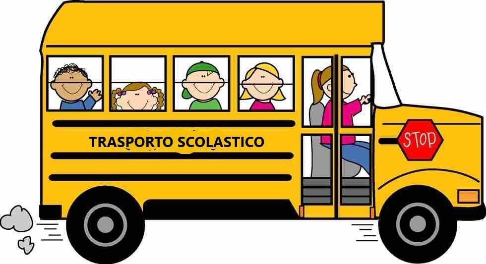 Illustrazione di un autobus giallo per il trasporto scolastico con bambini sorridenti seduti ai finestrini.