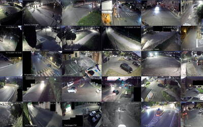 Mosaico delle varie vedute, in notturna, delle videocamere di sorveglianza cittadine